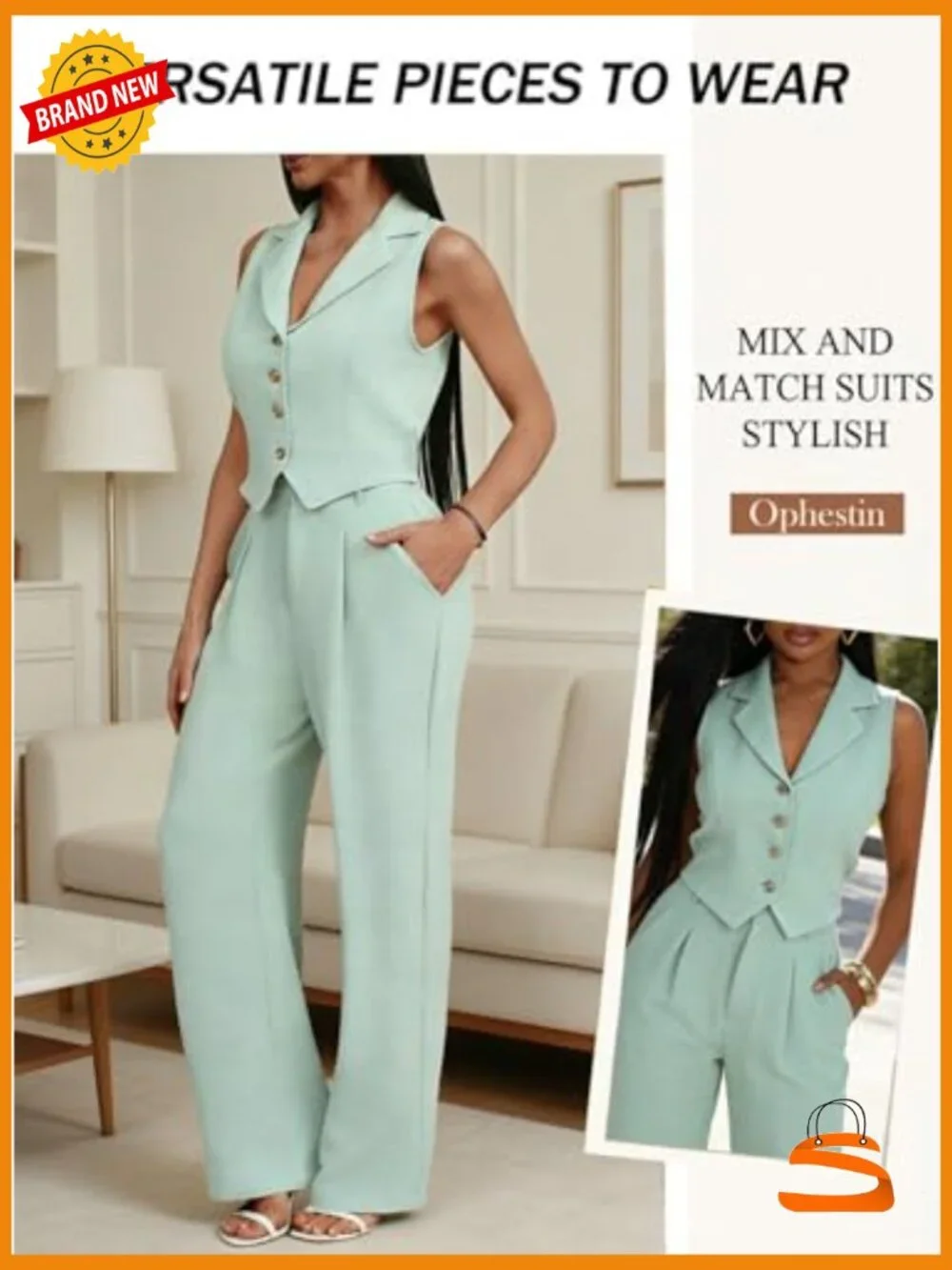 Vest Blazer Wide Leg Pants 2 Piece Set Sleeveless Matching Suit